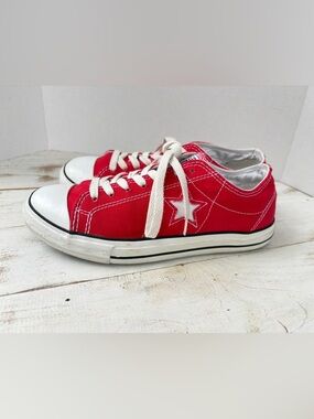 CONVERSE One Star low top sneakers bright red canvas 90s vintage style sz 9 EUC